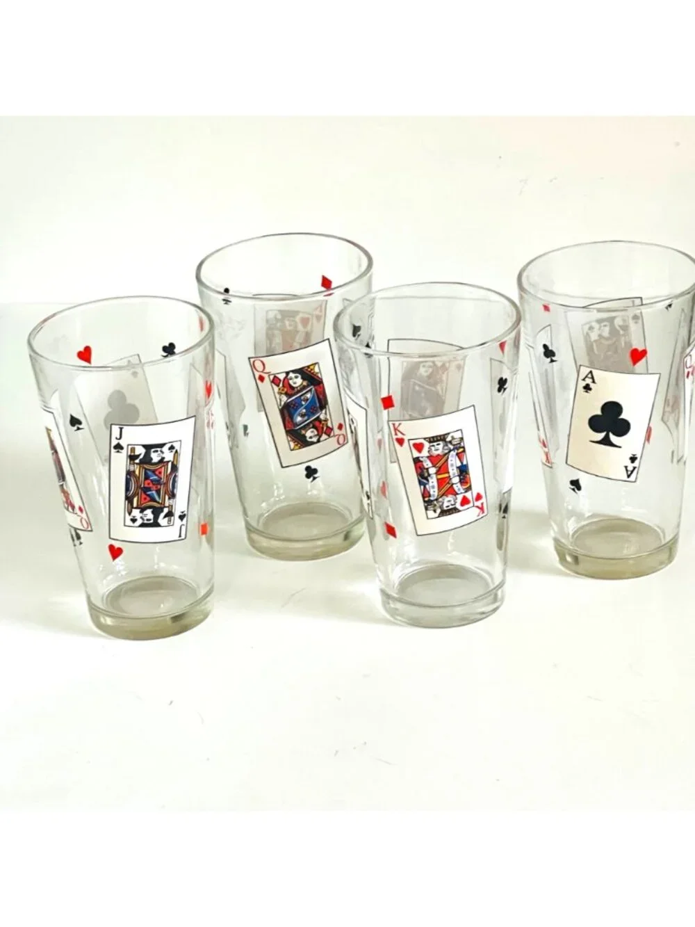 Vintage 1970s Luminarc France Poker Card Party Beer Pint Glasses MCM Barware